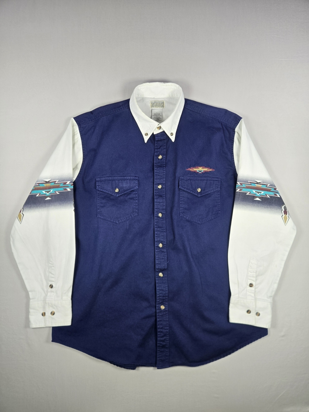 Vintage 90s Express Rider Southwestern Colorblock Western Shirt Large Cotton